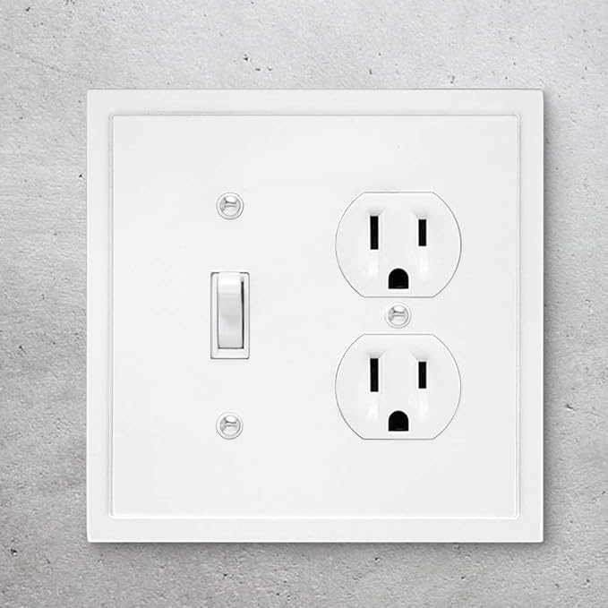 Modern Edge Decorative Wall Plate Switch Plate Outlet Cover, Durable Solid Zinc Alloy (Toggle/Duplex, White)