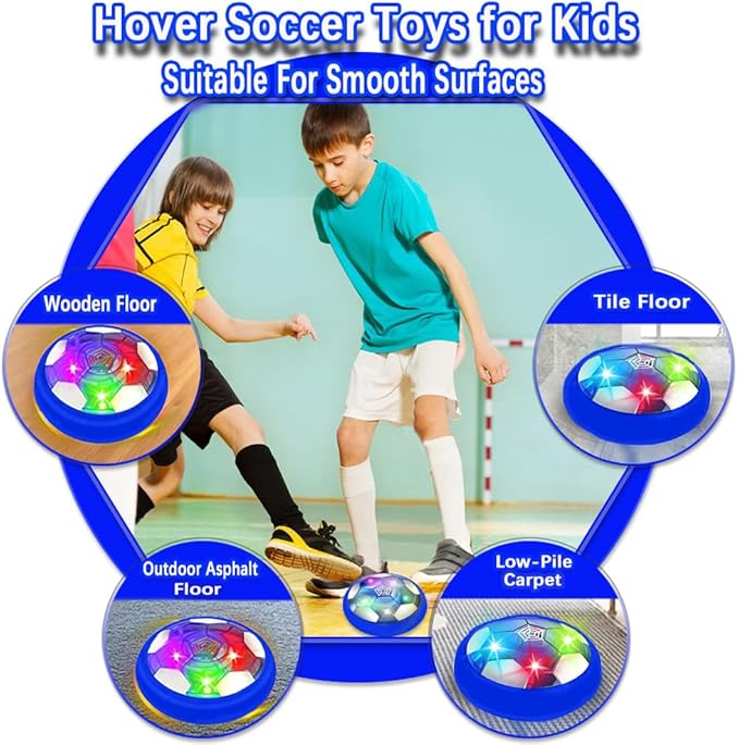 VNVDFLM Kids Toys Hover Soccer Ball with LED Light and Soft Foam Bumper, Air Floating Soccer Ball - Indoor Outdoor Game Gifts for Boys & Girls (Age 3-9) (Blue)