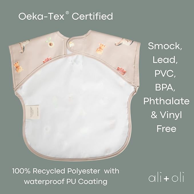Ali+Oli Smock Bibs for Babies, BPA-Free Oeko-Tex Certified, Waterproof Baby Smock, Machine Washable, Toddlers Ages 6m+