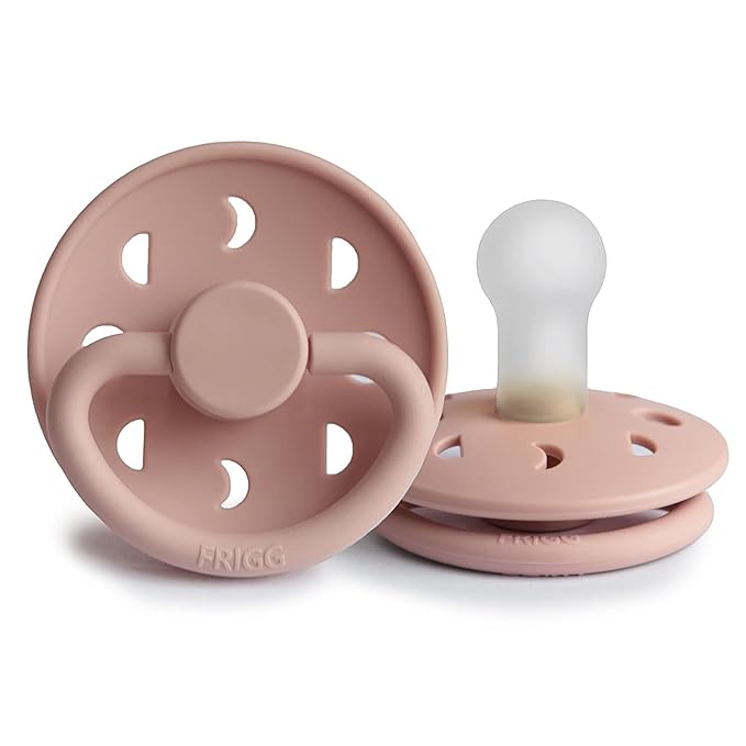 FRIGG Moon Natural Rubber Baby Pacifier | Made in Denmark | BPA-Free (Blush/Cream, 6-18 Months) 2-Pack