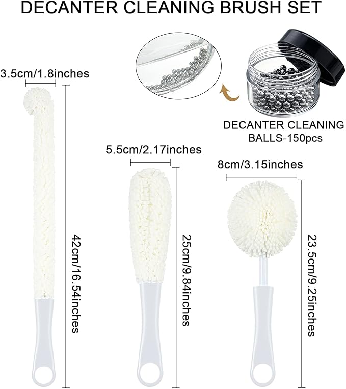 3 Pieces Wine Cleaning Brush Flexible Bottle Scourer with Stainless Steel Decanter Cleaning Balls Multi-Function Household Cleaning Tools for Goblets/Champagne Flutes/Cups/Glasses (White)