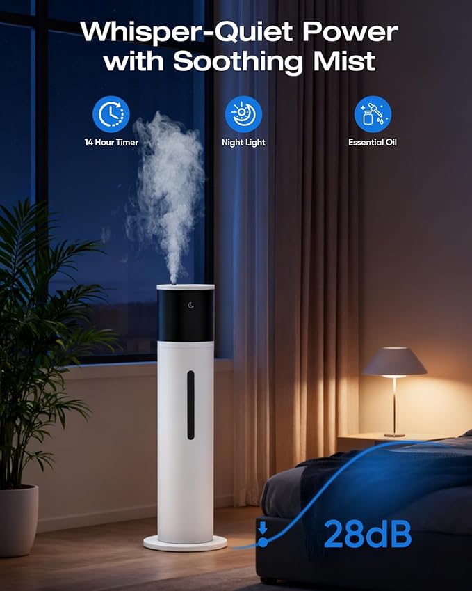 13L Humidifier Large Room, 100H Runtime 28 dB Quiet Cool Mist Air Humidifiers for Bedroom, Baby Nursery, Living Room