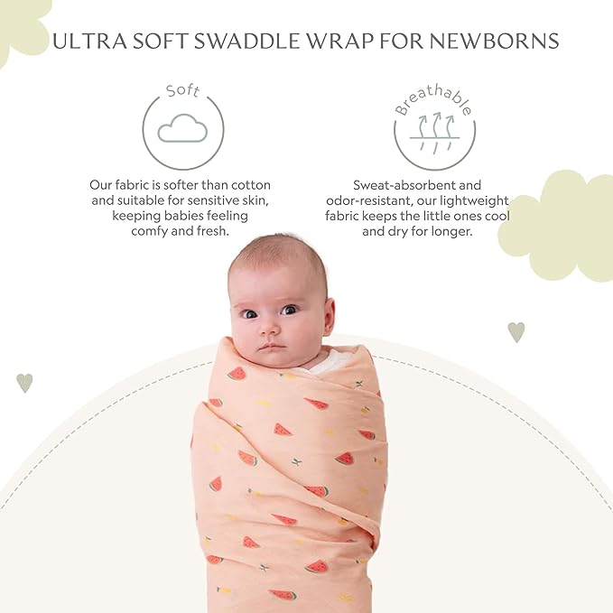 Muslin Baby Swaddle - Breathable Receiving Blankets for Newborn Baby, 70% Viscose derived from Bamboo, 30% Spandex, Imported