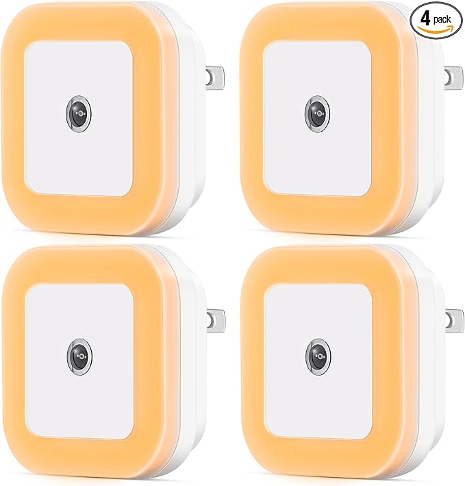 Dimmable LED Night Light with Dusk-to-Dawn Sensor for Nursery, Kids Room, Bedroom, Hallway, Stairs, Bathroom, Kitchen, Warm White, Pack of 4