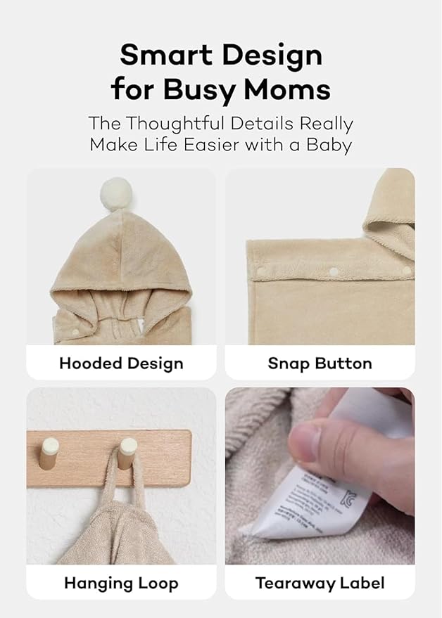 Konny Baby Hooded Towel Plush Thick & Cozy Soft-Touch Absorbent Rayon from Bamboo Cotton Baby Bath Beach Towel, Oeko-TEX, Newborn Boys Girls Toddler (Beige, Large)