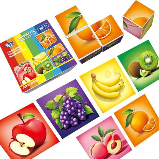 Magnetic Blocks Toddler Toys, 1.65 inch Large Building Cubes for Kids Boys & Girls Age 1+, Fruit Magnet Puzzle Cubes, Preschool Educational Brain Teaser Toys