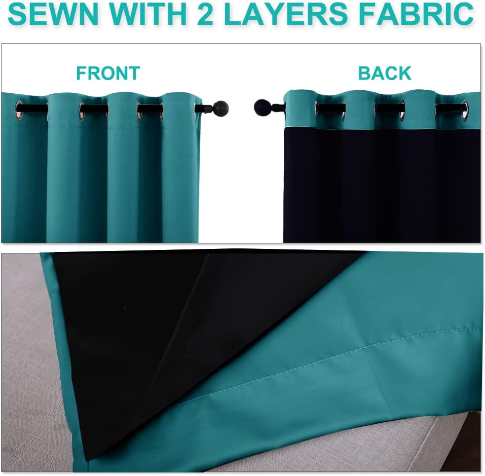 NICETOWN 100% Blackout Window Curtain Panels, Full Light Blocking Drapes with Black Liner for Nursery, 78-inch Drop Thermal Insulated Draperies (Peacock Teal, 2 Pieces, 55-inch Wide Per Panel)