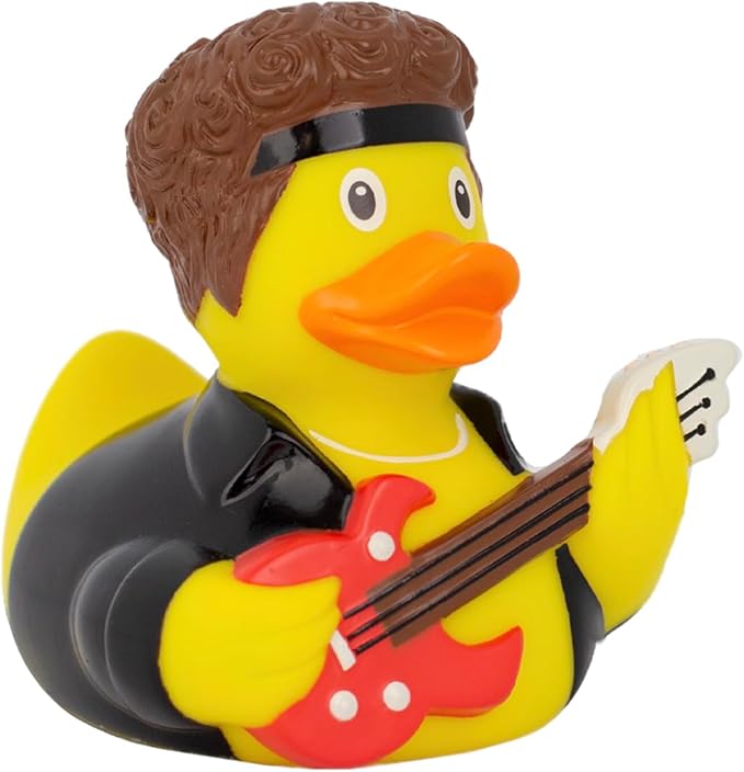 Rock Star Guitar Rubber Duck, Decorative Bath Toy, Collectible, Car Dashboard Display, Party Favor, Cake Topper