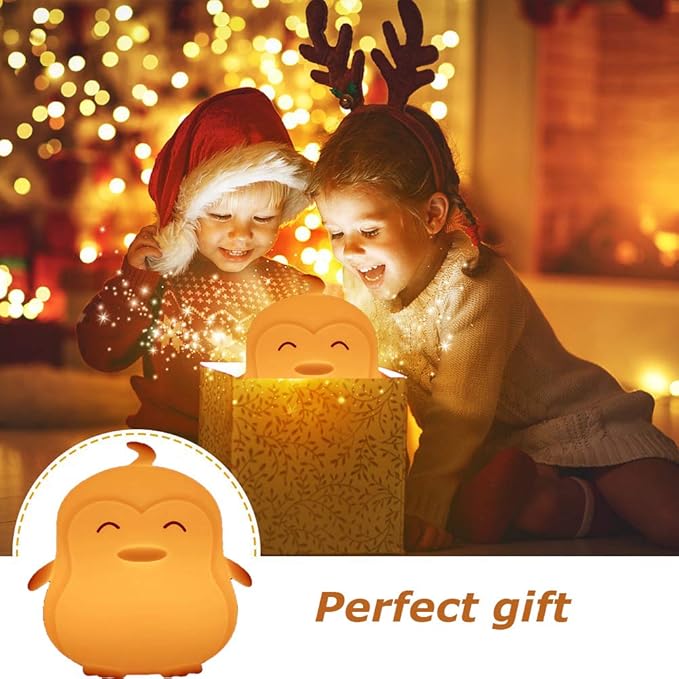 Large Penguin Night Lights for Babies Bedroom Light, lamp Kids, Toddler Nursery lamp Soft Decorative Lamps - Break Resistant, Eye Caring, Adjustable Brightness & Color, Time Setting - Large