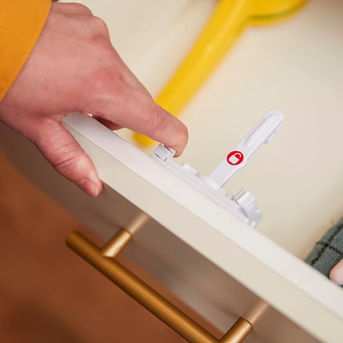 Safety 1st - Secure-to-Explore Adhesive Cabinet Locks Baby Proofing, Child Locks for Cabinets and Drawers (8 Locks), White