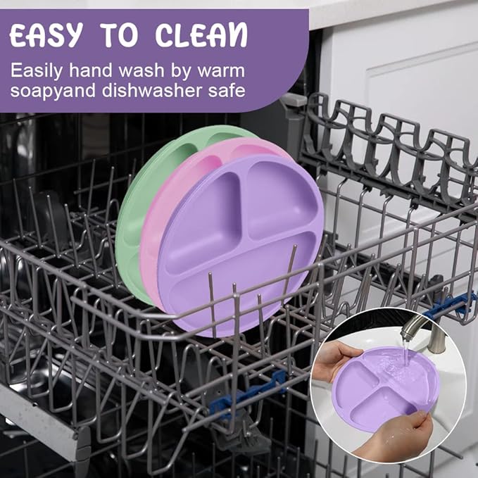 Vicloon Suction Plates, 2 Pcs Baby Toddler Plate, 100% Food Grade Silicone BPA Free Baby Plates, Divided Plate Design, Silicone Grip Dish Microwave & Dishwasher Safe