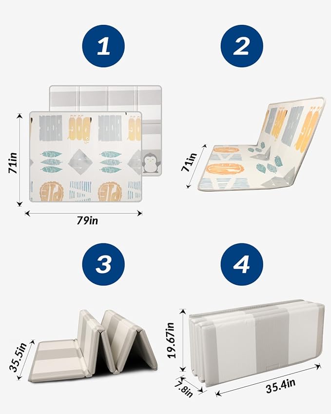 Thick Play Mat for Baby, 79x71 Playpen Mat Waterproof 0.8 Inch XPE Large Playmat for Toddler, Crawling Foldable Reservible Kids Foam Playmat Cushioned Floor Indoor Outdoor