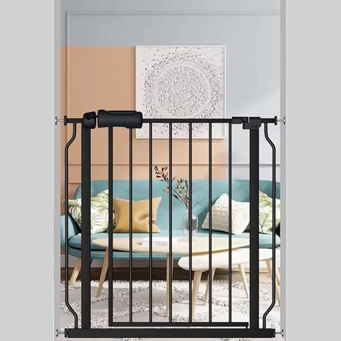 ALLAIBB Extra Wide Pressure Mounted Baby Gate Walk Through Child Kids Safety Toddler Tension White Long Large Pet Dog Gates with Extension for doorways Kitchen (29.13-33.86"/74-86cm, Black)
