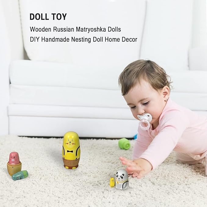 Tphon Nesting Dolls Wooden Russian Matryoshka Dolls for Toddlers Kids Handmade Toys Stacking Doll Set for Children Christmas Birthday Decoration Halloween Wishing Gift