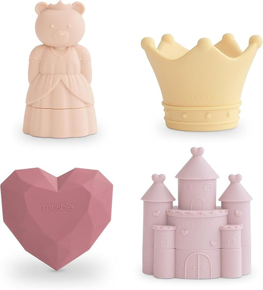 mushie Princess Bath Toys Play Set for Toddlers | 100% Food Grade Silicone | Mold Free, Pack of 4