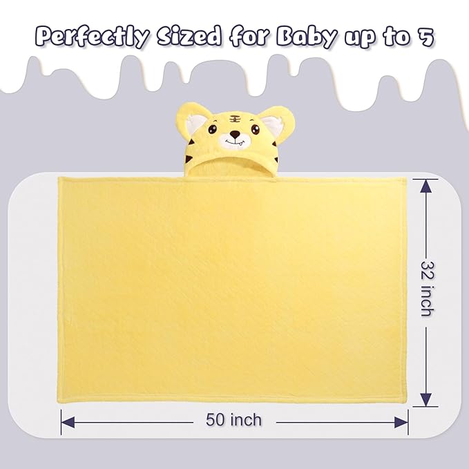 Extra Large Baby Bath Towels Hooded, 50 x 32 Inch Large Toddler Towel with Hood Set, Animal Face Hooded for Kids Boy&Girl, Yellow Tiger & Green Dinosaur