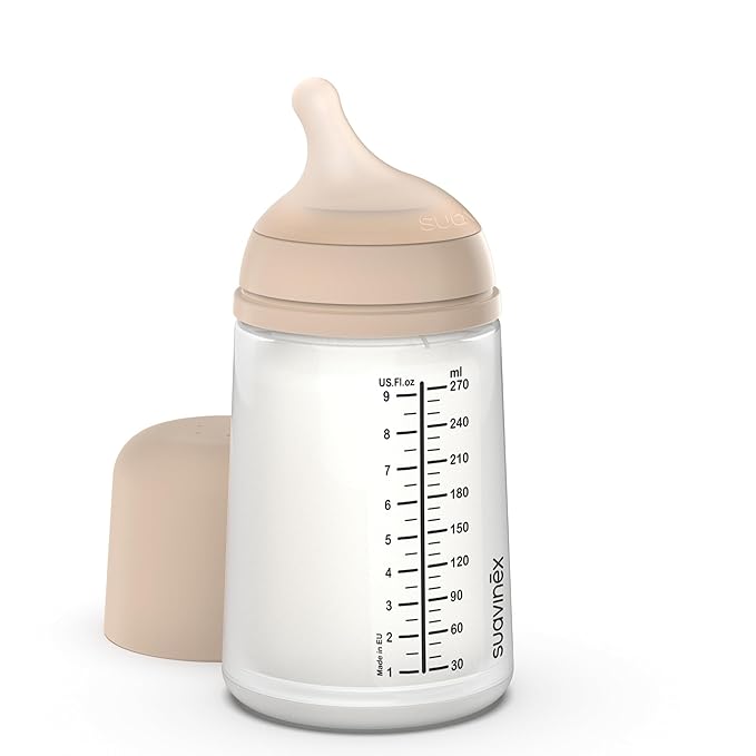 Suavinex Zero Zero Anti Colic Baby Bottle, No 1 Spanish Baby Bottle Brand, Minimizes Bottle Rejection & Nipple Confusion, Perfect for Breastfeeding Babies, 9 oz, Light Tone, Medium Flow