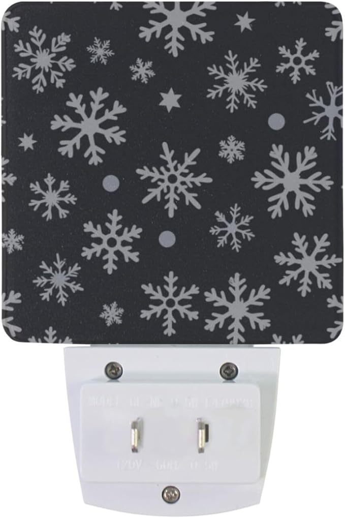 Aslsiy Night Light for Kids White Snowflakes Dots on Black (1) Plug in Wall Lamp LED Dusk to Dawn Sensor Energy Saving Nightlight for Boys Girls Men Women