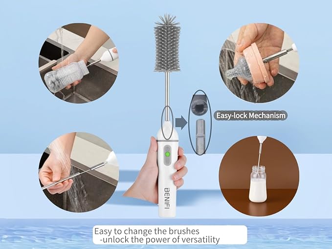 Electric Bottle Brushes Set, Baby Bottle Brush Cleaner, Portable Cleaning Brush Set, Silicon Bottle Brushes, Formula Mixer, Nipple Brush, Straw Brush, Soap Dispenser