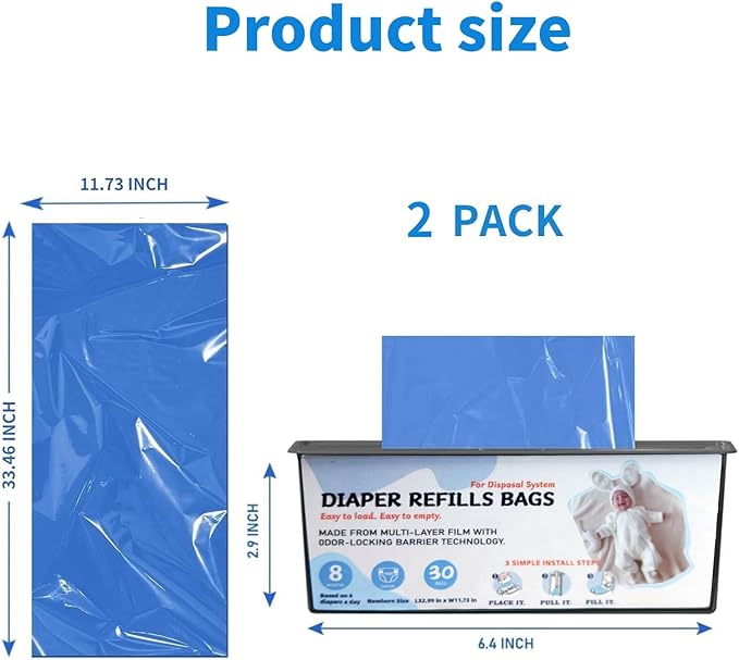 Diaper Pail Refills Bags with 30 Bags, Compatible with Genie Easy Roll Signature Diaper Pail and Platinum Diaper Pail, 7-Layer Odor-Barrier Technology, 2 Pack (60 Bag)