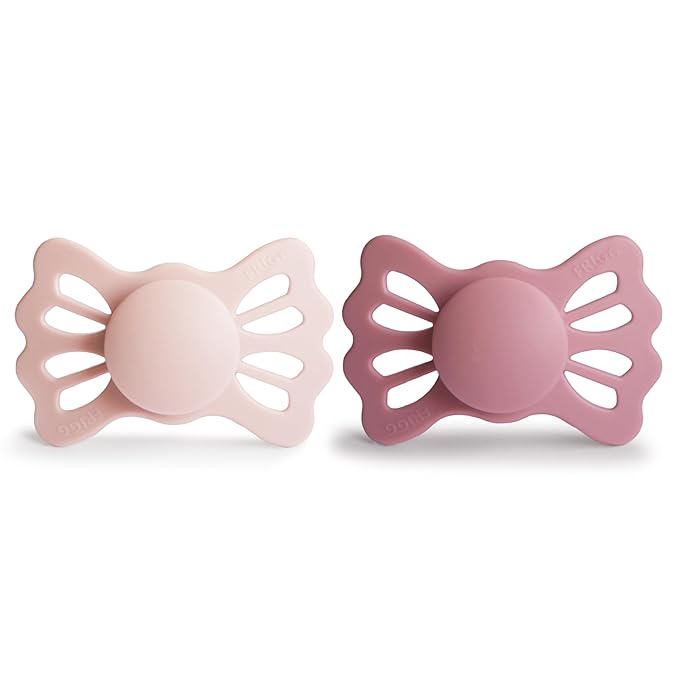 FRIGG Lucky Symmetrical SilkySoft Silicone Baby Pacifier | Made in Denmark | BPA-Free (Blush/Cedar, 6-18 Months)