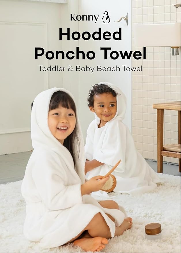 Konny Baby Hooded Towel Plush Thick & Cozy Soft-Touch Absorbent Rayon from Bamboo Cotton Baby Bath Beach Towel, Oeko-TEX, Newborn Boys Girls Toddler (Beige, Large)