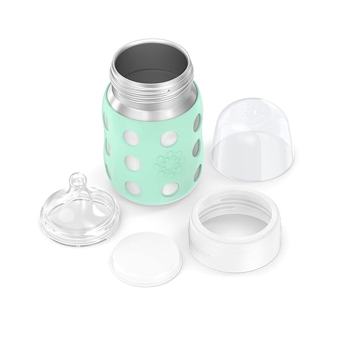 Lifefactory 8-Ounce Stainless-Steel Vacuum-Insulated Wide-Neck Baby Bottle with Stage 2 Nipple (3-6 Months) Mint, LS2211WMI4