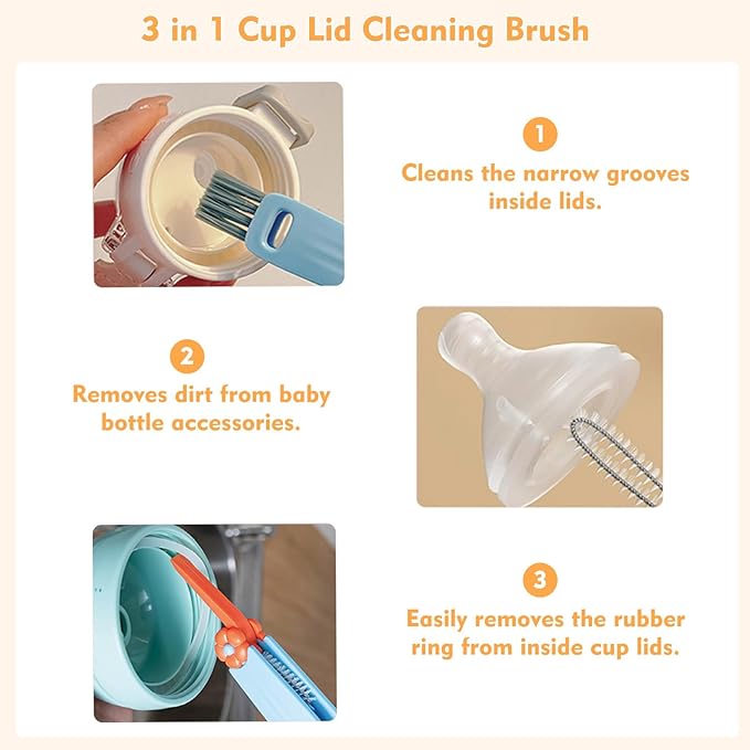 3 in 1 Cup Lid Cleaning Brush, Portable Cup Cleaner Brush, Water Bottle Cleaner Brush, 3 in 1 Multifunctional Cleaning Brush for Home Kitchen Cleaning Tools（3PCS）