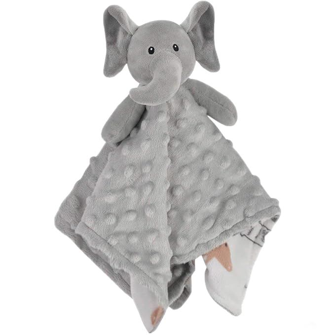 BORITAR Elephant Baby Security Blanket Soft Minky Dot Fabric Lovey Blanket with Lovely Animal Pattern Backing, Stuffed Plush Cuddle Newborn Blankie 14 Inch