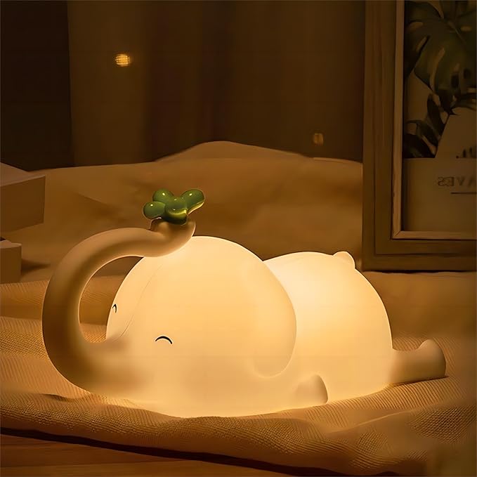 S NMT Cute Elephant Silicone Night Light LED Novelty Lamp 3 Level Dimmable Nursery Nightlight USB Rechargeable Timing Sleeping Lamp for Baby Kids Decor
