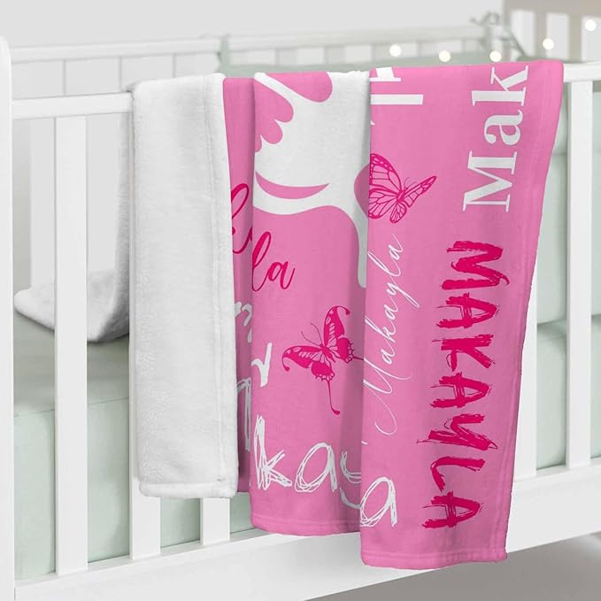 Personalized Name Blanket for Girls Boys Butterfly Blanket with Babys Name for Infant Toddler Custom Newborn Swaddle Blankets for Baby Showers Strollers Blanket for Kids Niece Nephew