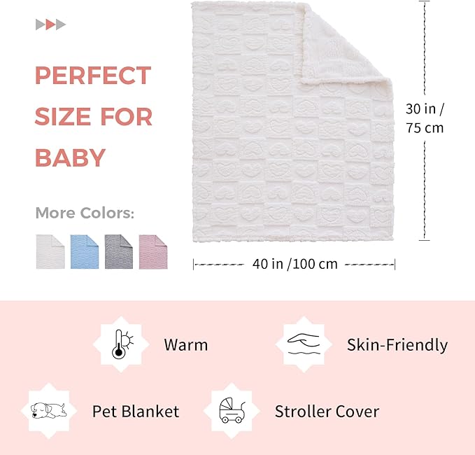 Soft Cozy Fleece Baby Blanket Heart Checkered Pattern Fluffy Plush Receiving Blanket for Newborn Infant Toddler, Warm Crib Stroller Blanket for Boys Girls 30"x40",4 Piece