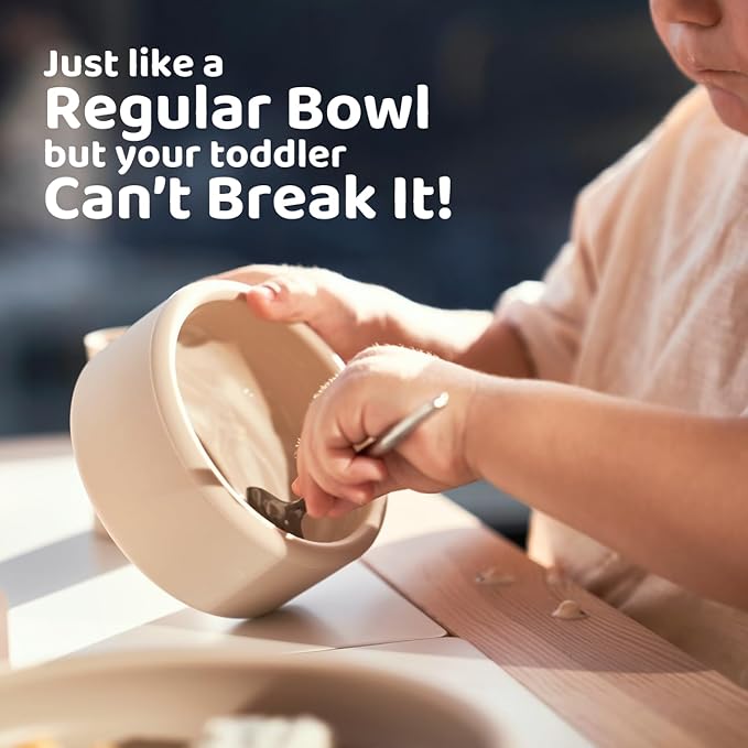 APLAINR Silicone Baby/Toddler Plate and Bowl Bundle, Oat Cream