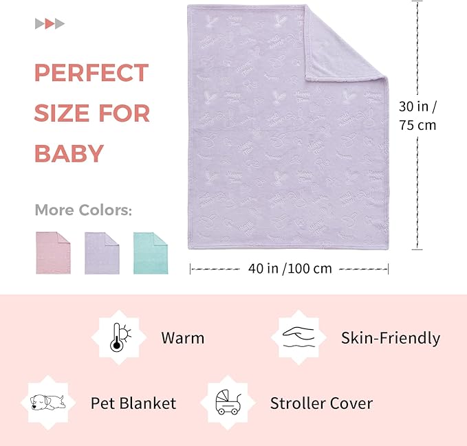 Soft Cozy Fleece Baby Blanket Animal Pattern Fluffy Plush Receiving Blanket for Newborn Infant Toddler, Warm Crib Stroller Blanket for Boys Girls, 30"x40", Purple
