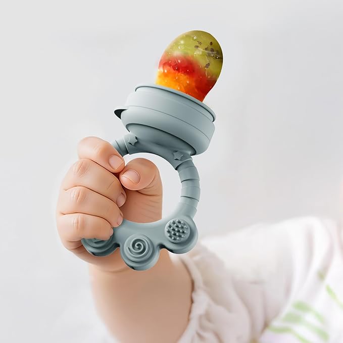 2 Pack Baby Fruit Food Feeder+Breastmilk Popsicle Molds,Baby Teethers,BPA Free,3 Sizes,2mm Fine Holes to Prevent Choking,Perfect for Teething Relief & Infant Solid Food Introduction,3 M+ (Ether/Grey)