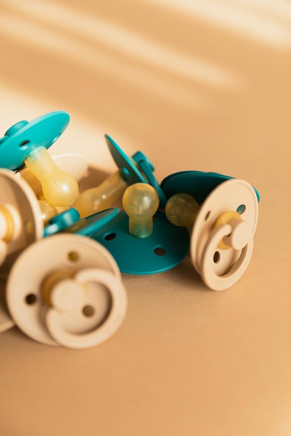 BIBS Colour Pacifier 2-Pack, BPA Free Binky Pacifier, Round Nipple. Natural Rubber Latex, Made in Denmark, Size 1 (0-6 Months), Taupe/Scuba