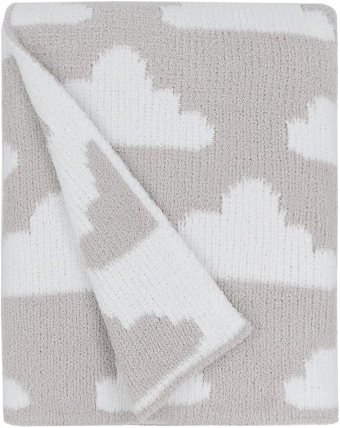 Living Textiles Grey Clouds Chenille Soft Baby Blanket Reversible Premium Cozy Fabric for Best Comfort - for Infant,Toddler,Newborn,Nursery,Boy,Unisex,Throw,Crib,Stroller,Gift, Grey Clouds 40x30