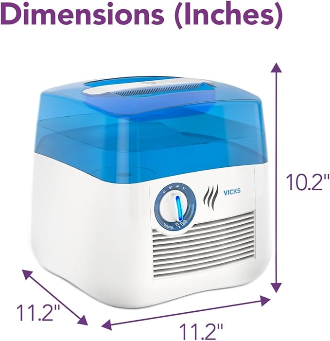Vicks Cool Mist Humidifier with UV light. Evaporative Humidifier auto-adjusts to room humidity without over humidification. For Kids Bedrooms, Baby Rooms, and More. Use with Vicks VapoPads.