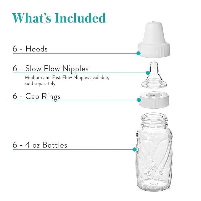 Evenflo Feeding Classic Glass, Twist Bottles, 4 Oz, 6 Bottles.