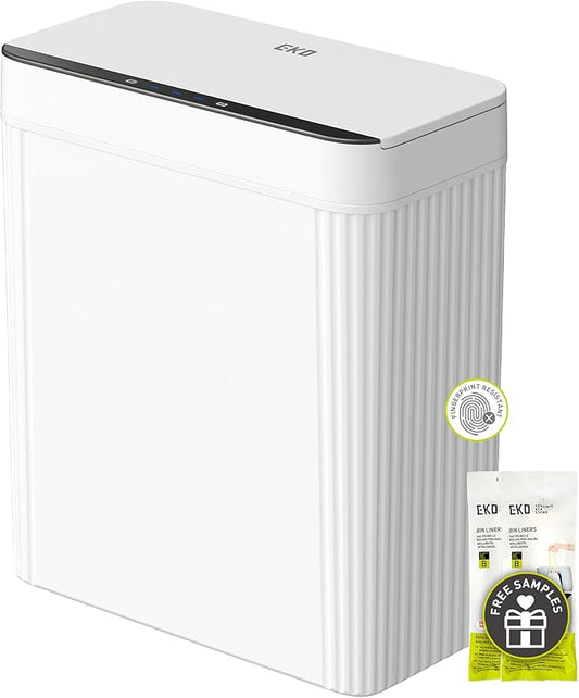 EKO Brio 10L/2.6 Gallon Motion Sensor Trash Can, Automatic Touchless Bathroom Garbage Bin, Waterproof Smart Trash Can for Kitchen, Bedroom, and Office, White