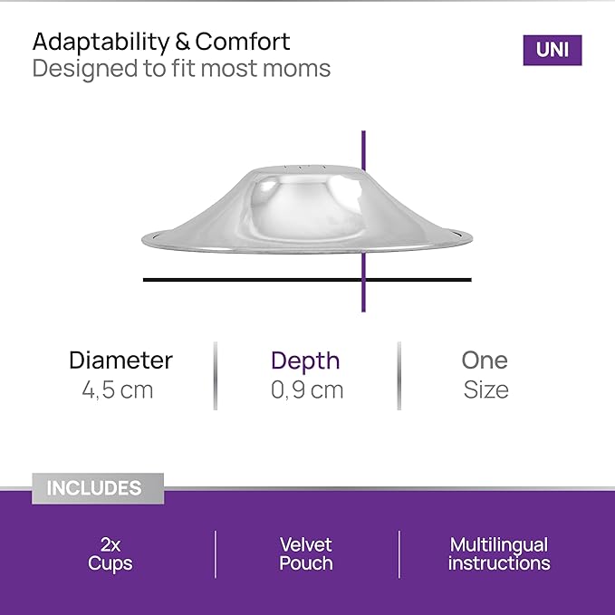 Original Italian Silver Nursing Cups - Nipple Shields for Breastfeeding - Helps Soothe and Protect Sore Nipples - Dermatologically Tested - Medical Device FDA-Registered (Universal Fit)