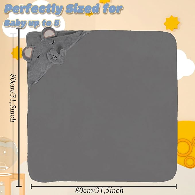 2 Pack Toddler Towels with Hood for Boys Girls, Soft Hooded Baby Bath Towels, Coral Fleece Thick Shower Bath Towel for Newborn(Gray)