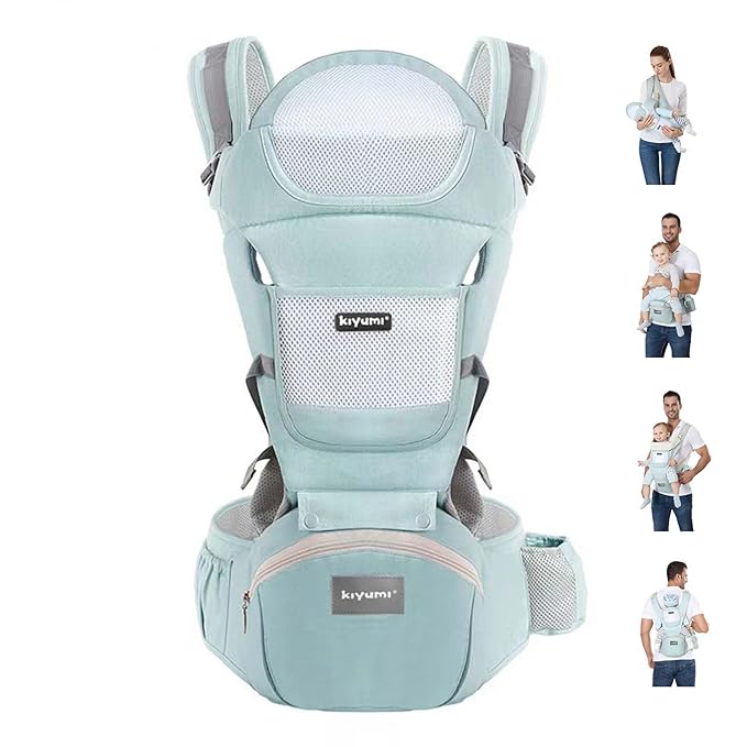KIYUMI Baby Carrier with Hip Seat, 6- in-1 Baby Carrier Newborn to Toddler, Ergonomic M Position, Head Support and Breathable Mesh,Adjustable Removable Baby Sling Carrier (7-45 lbs), STARSKYBLUE
