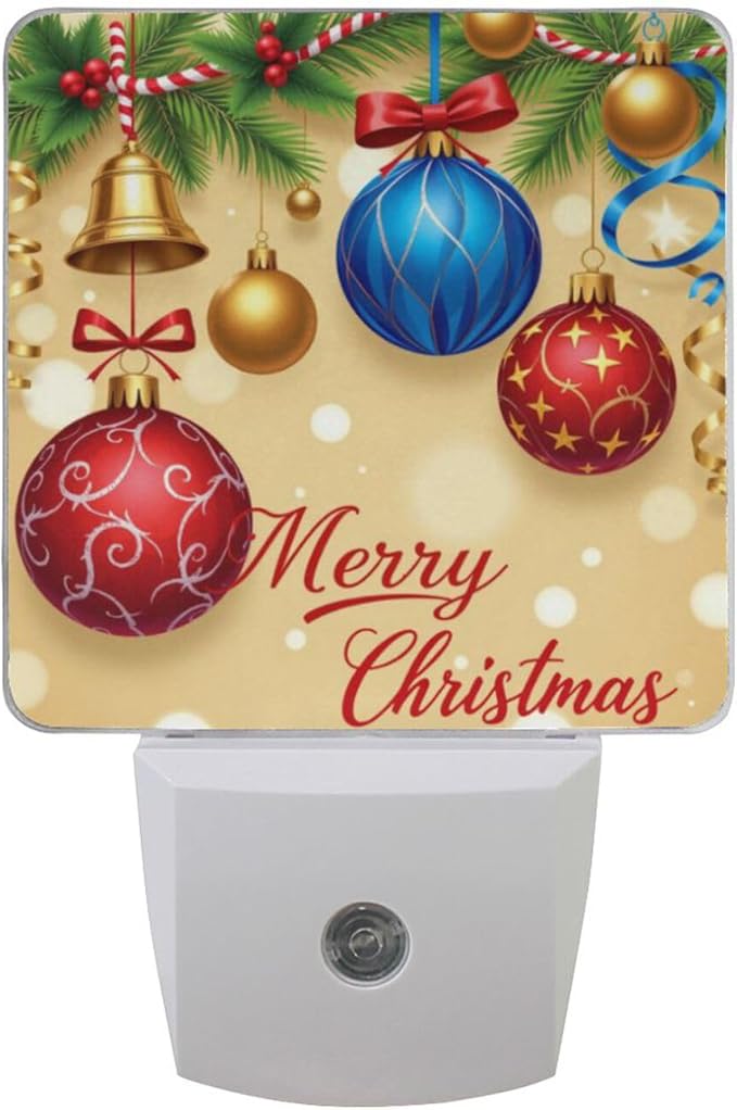 Aslsiy Night Light for Kids Christmas Festive Balls Holly Plug in Wall Lamp LED Dusk to Dawn Sensor Energy Saving Nightlight for Boys Girls Men Women