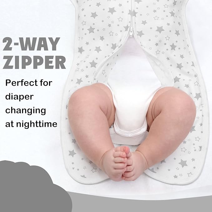 2 Pack Transition Swaddle with 2 Way Zipper, 2 in 1 Arms in/Out Transitional Arms Up Swaddles, 100% Cotton Newborn Swaddle Zipper Swaddles Baby Swaddling Sack Sleep Sack 0-3 Months