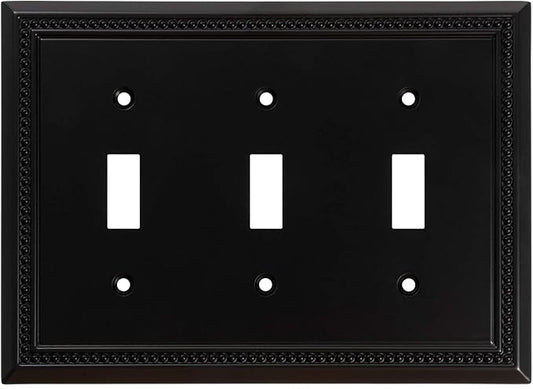 Henne Bery Sunken Pearls Heavy Duty Decorative Wall Plate Switch Plate Outlet Cover (Triple Toggle, Matte Black)