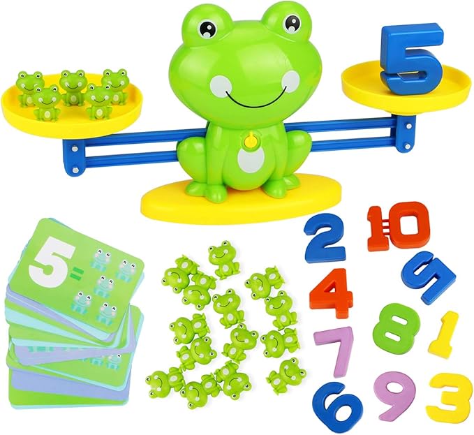 Aitbay Cool Math Game, Preschoolers Frog Balance Counting Toys for Boys & Girls Educational Number Toy Fun Children's Gift STEM Learning Age 3+ (63 PCS)