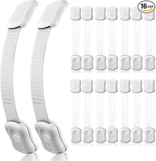 16-Pack Cabinet Locks Baby Proofing - Syican Child Proof Drawer Locks, Multi-Purpose for Drawers, Fridge, Toilet Seat, Trash Can, Ideal Stocking Stuffers, White