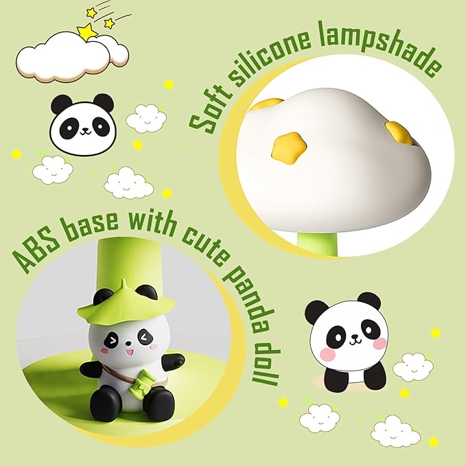 Cloud and Panda Rechargeable Night Light, Safe Soft Silicone Material, 3 Brightness Levels, Tap Control, Warm Light, Toddler Sleeping Lamp, Bedroom Night Lamp, Gift for Baby and Kid (Cloud and Panda)
