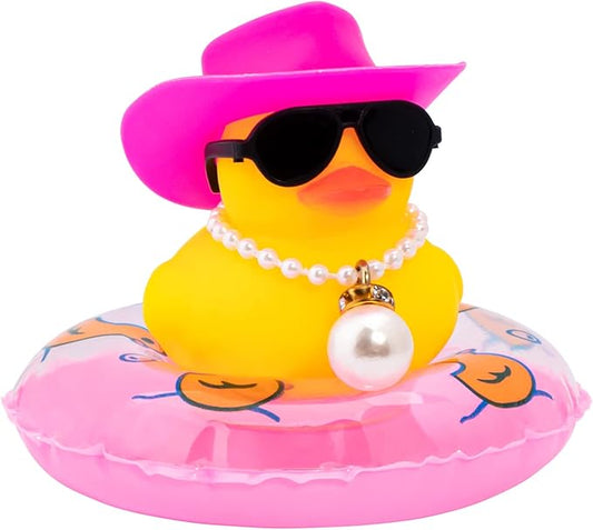 wonuu Car Rubber Duck, Yellow Duck Decoration Dashboard with Sun Hat Swim Ring Necklace Sunglasses for Car Dashboard Decorations